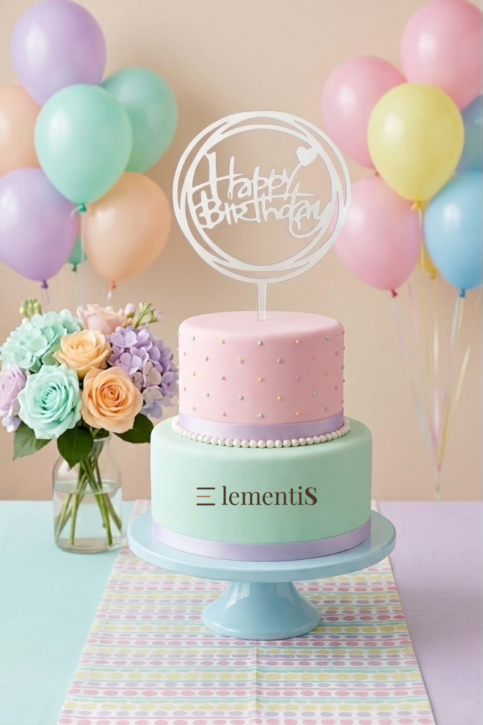 Topo de Bolo Happy Birthday · Redondo & Geométrico